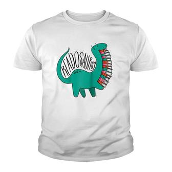Funny Book Readosaurus Dinosaur Books Library Reading Lovers Raglan Baseball Tee Youth T-shirt - Thegiftio UK