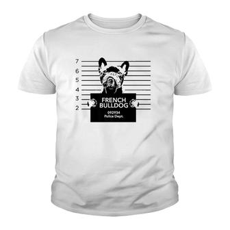 Funny French Bulldog Most Wanted Police Station Design Youth T-shirt | Mazezy