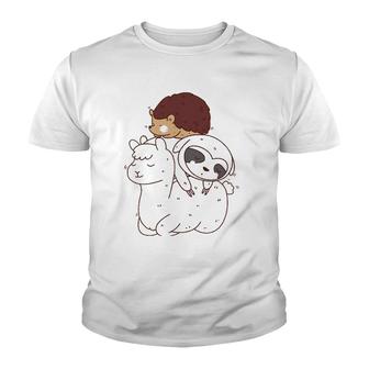 Funny Hedgehog Riding Sloth Riding Llama Youth T-shirt | Mazezy
