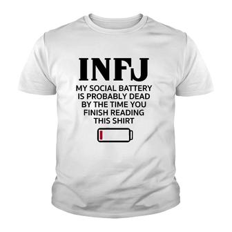 Funny Infj Social Battery Introvert Intuitive Personality Youth T-shirt | Mazezy