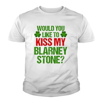 Funny St Patrick's Day Kiss My Blarney Stone Irish Gift Youth T-shirt | Mazezy