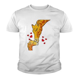 Giraffe Kissing Baby Africa Zoo Heart Mothers Day Gift Youth T-shirt | Mazezy