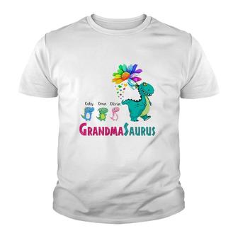 Grandmasarus Dinosaur Trex Grandmother Coby Oma Olivia Sunflower Youth T-shirt | Mazezy