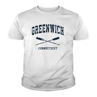 Greenwich Connecticut Vintage Nautical Crossed Oars Navy Youth T-shirt | Mazezy