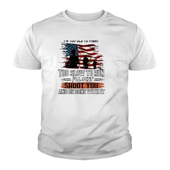 Grumpy Old Man Us Flag Troops Silhouette Veterans Day Grandpa Gift Youth T-shirt | Mazezy
