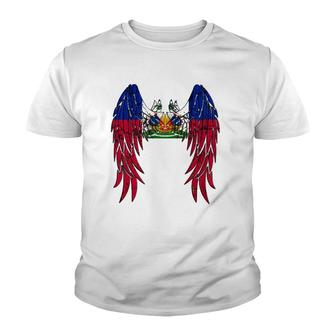 Haitian Flag Angel Wings Jesus Catholic Christian God Haiti Youth T-shirt | Mazezy