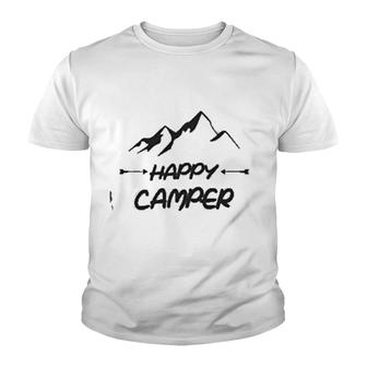Happy Camper Mountain Scene Youth T-shirt | Mazezy
