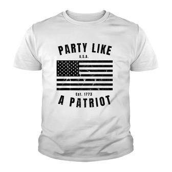 Happy Fourth Of July Party Like A Patriot Fun American Flag Youth T-shirt | Mazezy