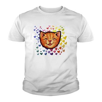 Happy Orange Tabby Cat Rainbow Youth T-shirt | Mazezy