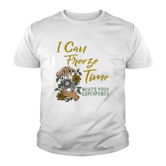 I Can Freeze Time Superpower Floral Camera Photographer Youth T-shirt | Mazezy
