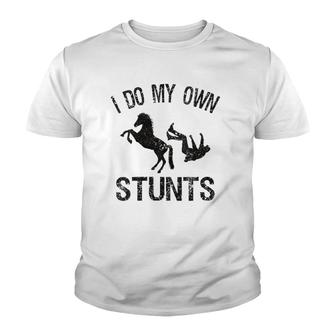 I Do My Own Stunts Broken Bone Horse Women Men Distressed V-Neck Youth T-shirt | Mazezy