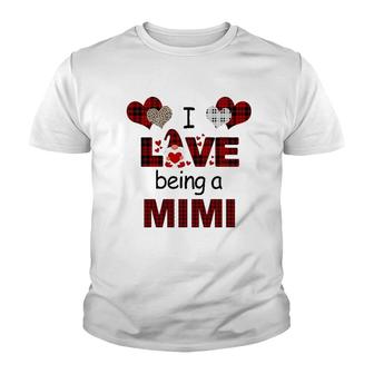 I Love Being A Mimi Plaid Heart Youth T-shirt | Mazezy