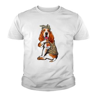 I Love Mom Tattoo Funny Basset Hound Dog With Bandana Youth T-shirt | Mazezy