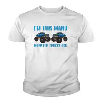 I'm This Many Monster Trucks Old Toddler 2 Years 2Nd Birthday Youth T-shirt | Mazezy