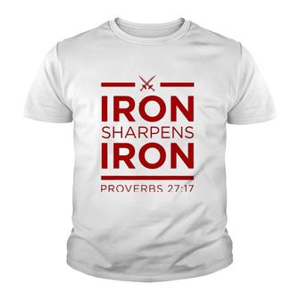 Iron Sharpens Iron Christian With Red Letters Youth T-shirt | Mazezy