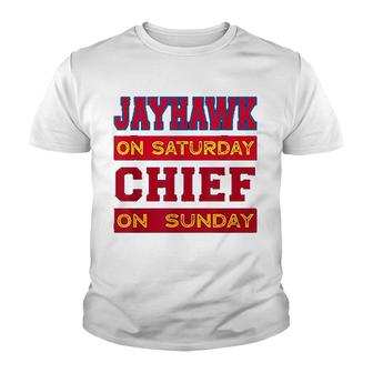 Jayhawk On Saturday Chief On Sunday Kansas City Souvenir Youth T-shirt - Thegiftio UK
