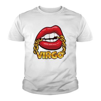Juicy Lips Gold Chain Virgo Zodiac Sign Youth T-shirt | Mazezy