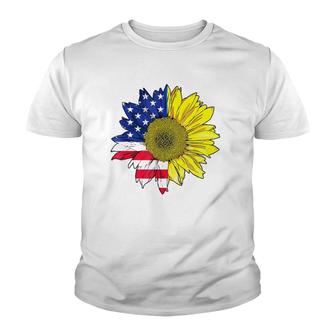 July 4 Sunflower Painting American Flag Graphic Plus Size Youth T-shirt | Mazezy