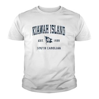 Kiawah Island Sc Vintage Sports Navy Boat Anchor Flag Youth T-shirt | Mazezy