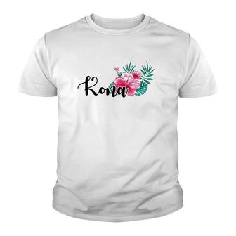 Kona Hawaii Cute Hibiscus Flower Hawaiian Youth T-shirt | Mazezy