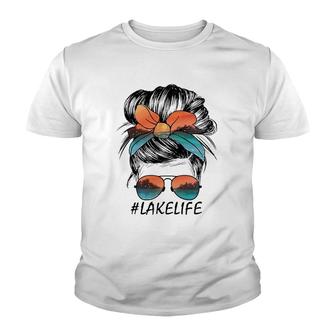 Lake Life Messy Bun Girl Summer Sunglasses Mother’S Day Youth T-shirt | Mazezy