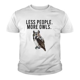Less People More Owls Great Horned Owl Funny Introvert Youth T-shirt | Mazezy