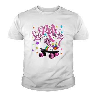 Let's Roll Into 7Th Birthday Unicorn Roller Skate 7 Yrs Old Youth T-shirt | Mazezy UK