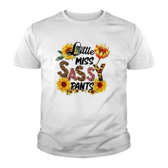 Little Miss Sassy Pants Cowhide Sunflower Leopard Western Youth T-shirt | Mazezy