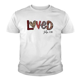 Loved Jesus Christian Valentine's Day Buffalo Plaid Leopard Youth T-shirt | Mazezy