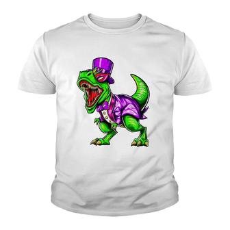 Mardi Gras Dinosaur Trex Dinorex Youth T-shirt | Mazezy