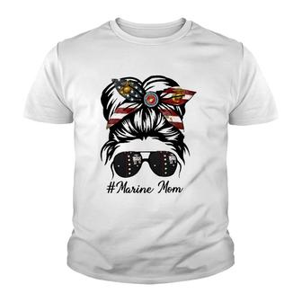 Marine Life Marine Mom Military Messy Bun Marine Wife Youth T-shirt | Mazezy
