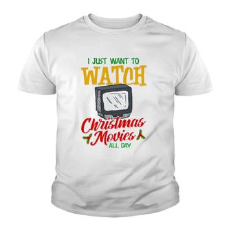 Mens Christmas Movie Lover Fan Watch Tv At Xmas Youth T-shirt | Mazezy