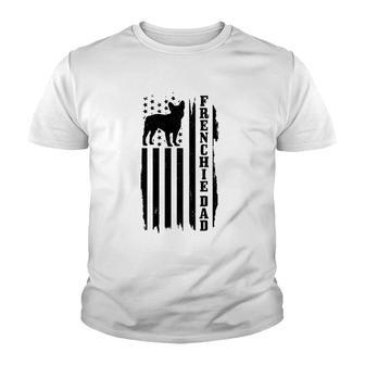 Mens Frenchie Dad Vintage American Flag Patriotic French Bulldog Youth T-shirt | Mazezy AU