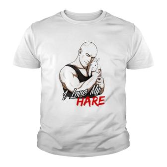 Mens I Love My Hare Bald Guy Tough Guy Youth T-shirt | Mazezy