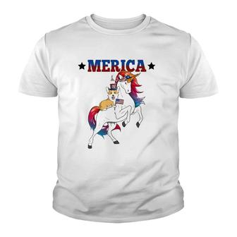 Merica Corgi Dog Unicorn Usa American Flag 4Th Of July Gift Youth T-shirt - Thegiftio UK
