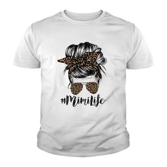 Mimi Life Messy Bun Hair Bandana Glasses Leopard Print Mother's Day Youth T-shirt | Mazezy DE