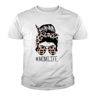 Mom Life Leopard Cheetah Messy Bun Mother's Day Youth T-shirt | Mazezy CA