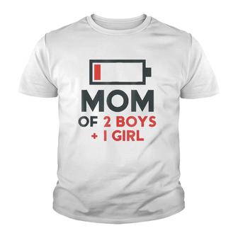 Mom Of 2 Boys 1 Girl Son Mothers Day Gift Birthday Youth T-shirt | Mazezy