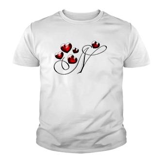 Monogram Initial Letter N Love Heart Youth T-shirt | Mazezy DE
