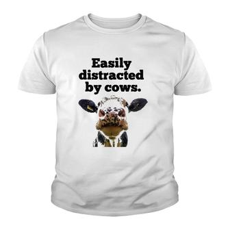 Moo Cow Dairy Cow Appreciation Easily Distracted By Cows Youth T-shirt | Mazezy