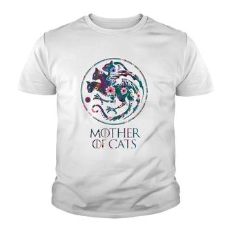 Mother Of Cats With Floral Art - Gift For Cat Lovers Youth T-shirt | Mazezy UK