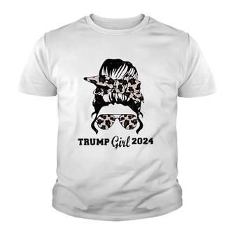 Mother's Day Trump Girl 2024 Leopard Shades Messy Bun Women Youth T-shirt | Mazezy