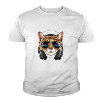 Music Cat Dj With Headphones Musical Cat Lovers Youth T-shirt | Mazezy