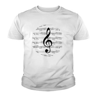 Music Sheet Notes G-Clef Symbol Vintage Design Musician Gift Youth T-shirt | Mazezy