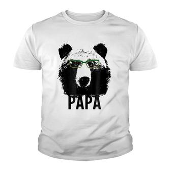 Papa Bear Grizzly Bear With Glasses Dad Daddy Bears Youth T-shirt | Mazezy