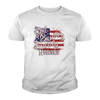 Patriotic Nurse God Country Family Usa Flag Youth T-shirt | Mazezy