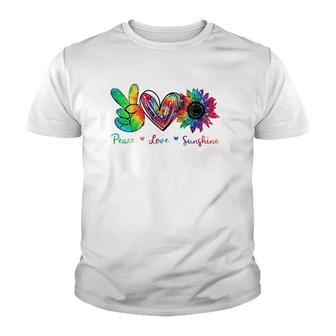 Peace Love Sunshine Sunflower Hippie Tie Dye Youth T-shirt | Mazezy CA