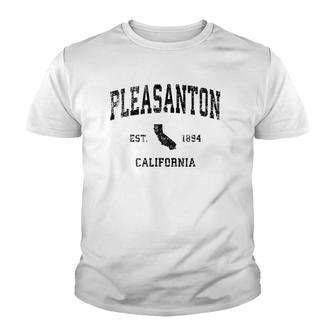 Pleasanton California Ca Vintage Sports Design Black Print Youth T-shirt | Mazezy