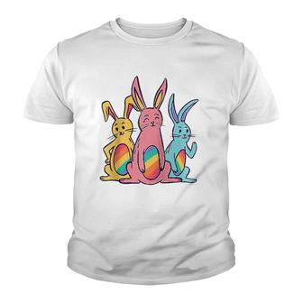 Pride Easter Bunny Rainbow Colors Lgbt Heart Bunnies Easter Youth T-shirt | Mazezy