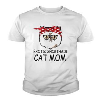 Red Bandana Exotic Shorthair Cat Mom Mother's Day Youth T-shirt | Mazezy